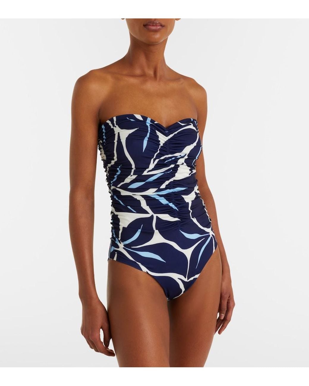 Cala De La Cruz Blue Printed Strapless Swimsuit