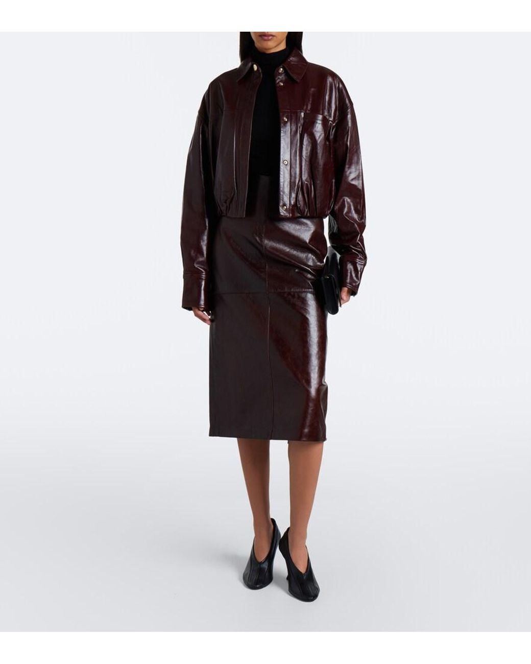 Sportmax Brown Cropped Leather Jacket