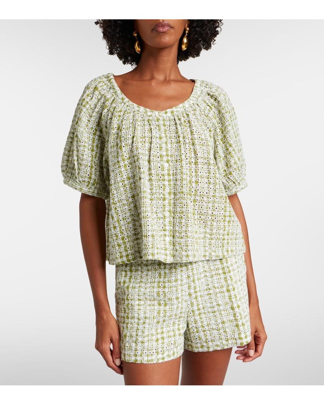 Velvet Natural Angie Broderie Anglaise Cotton-Blend Top