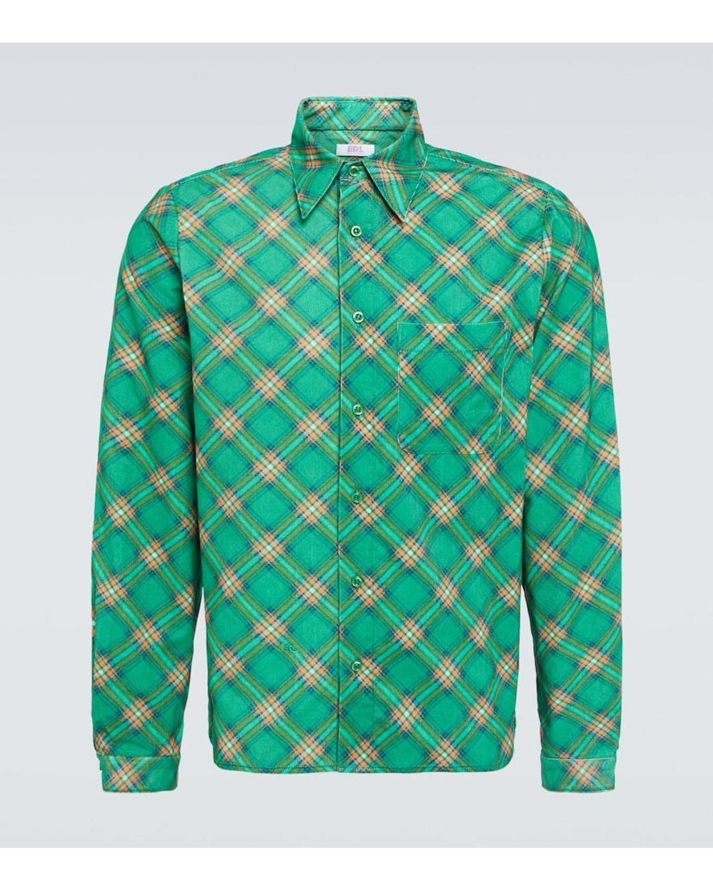 ERL Green Checked Cotton Corduroy Shirt for men