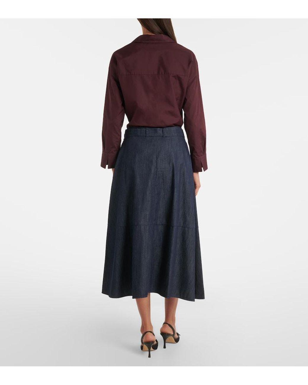 Falda Midi De Denim Con Cinturon Max Mara de color Blue