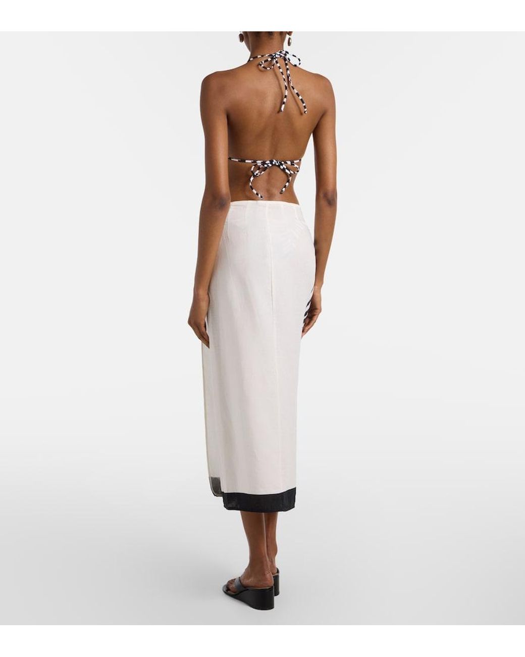 ViX White Flora Zebra-Print Linen-Blend Maxi Skirt