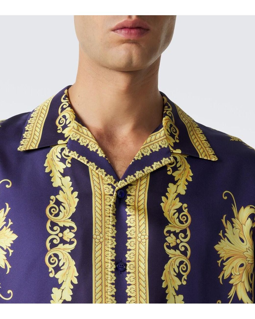 Versace Blue Barocco Silk Twill Shirt for men