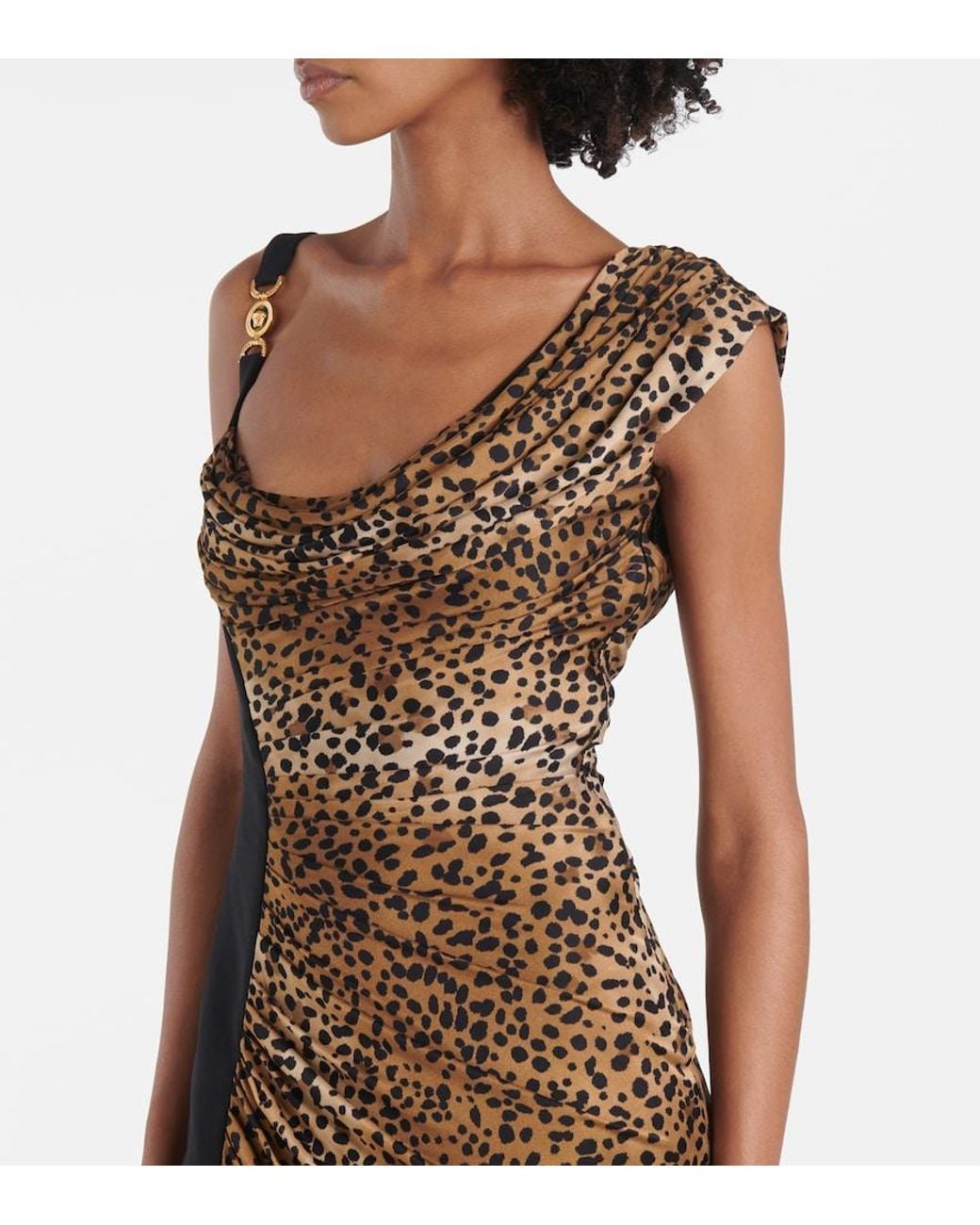 Versace Brown Leopard Medusa '95 Draped Maxi Dress