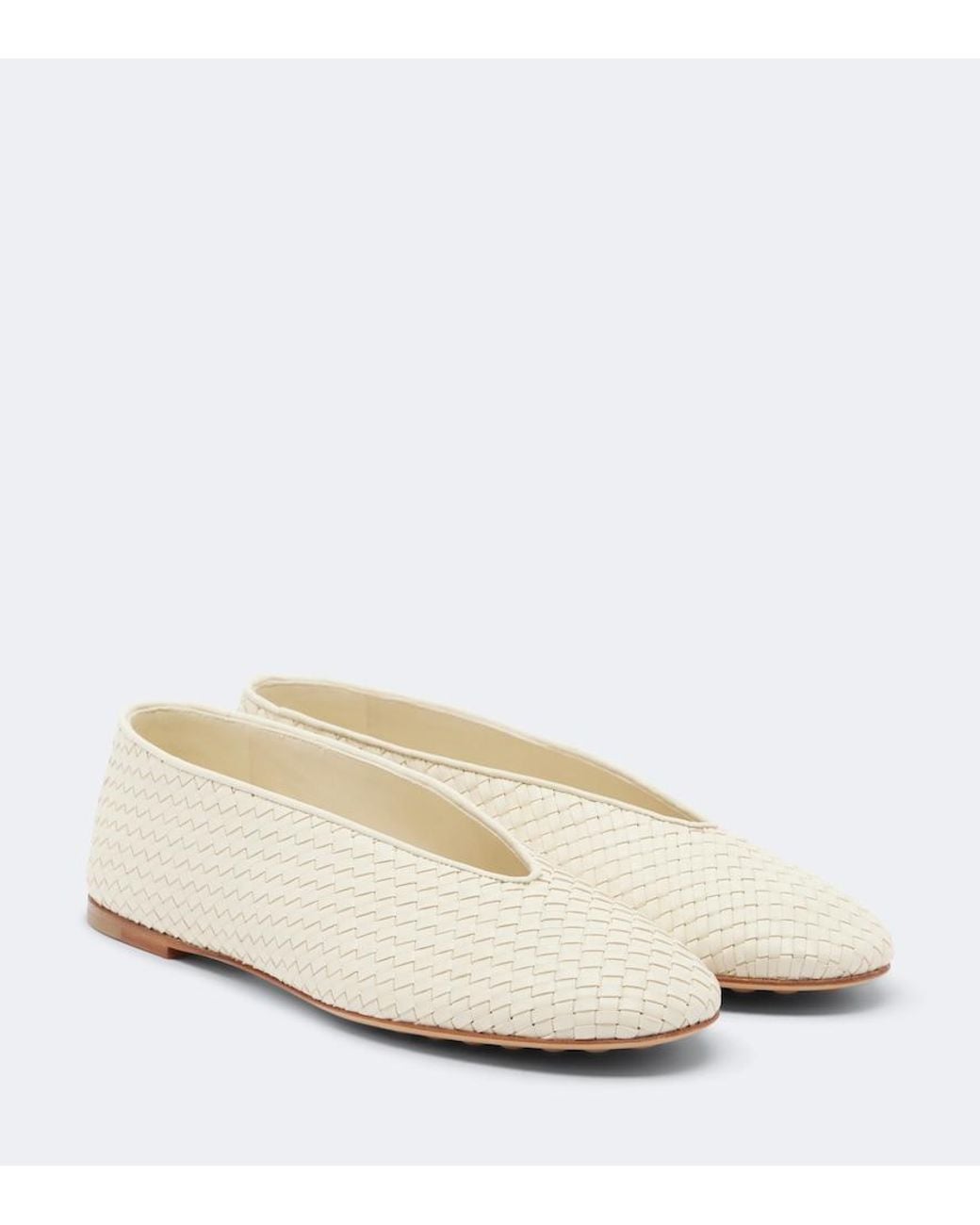 Bottega Veneta Natural Rosa Intrecciato Leather Ballet Flats