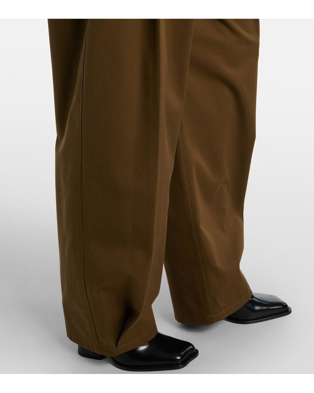 Loewe Brown Belted Pleated High-Rise Cotton And Silk Wide-Leg Pants