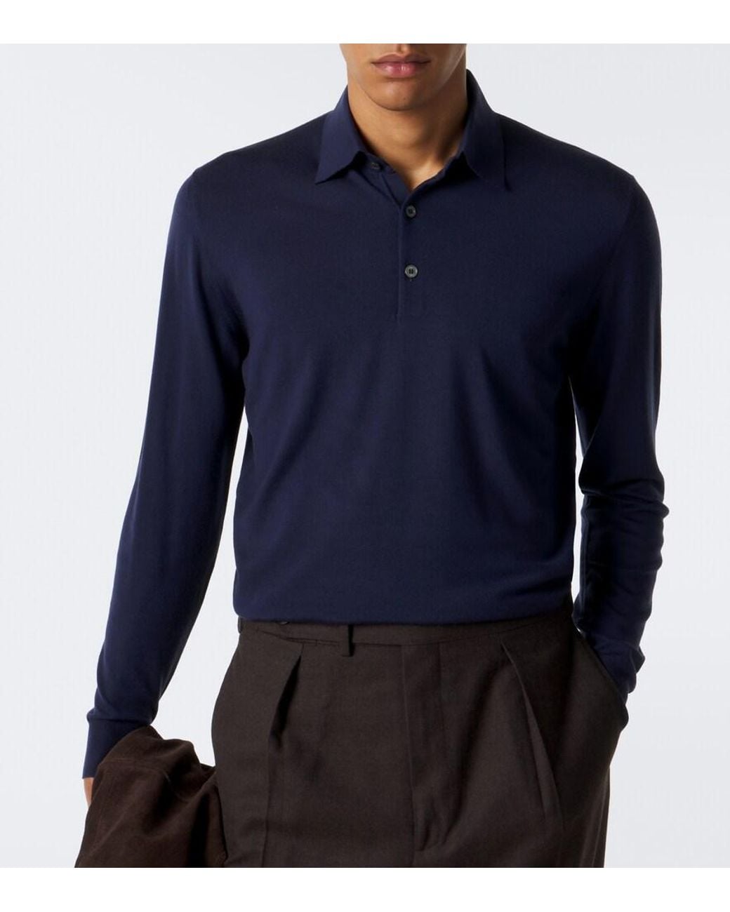 Fedeli Blue Wool Polo Sweater for men