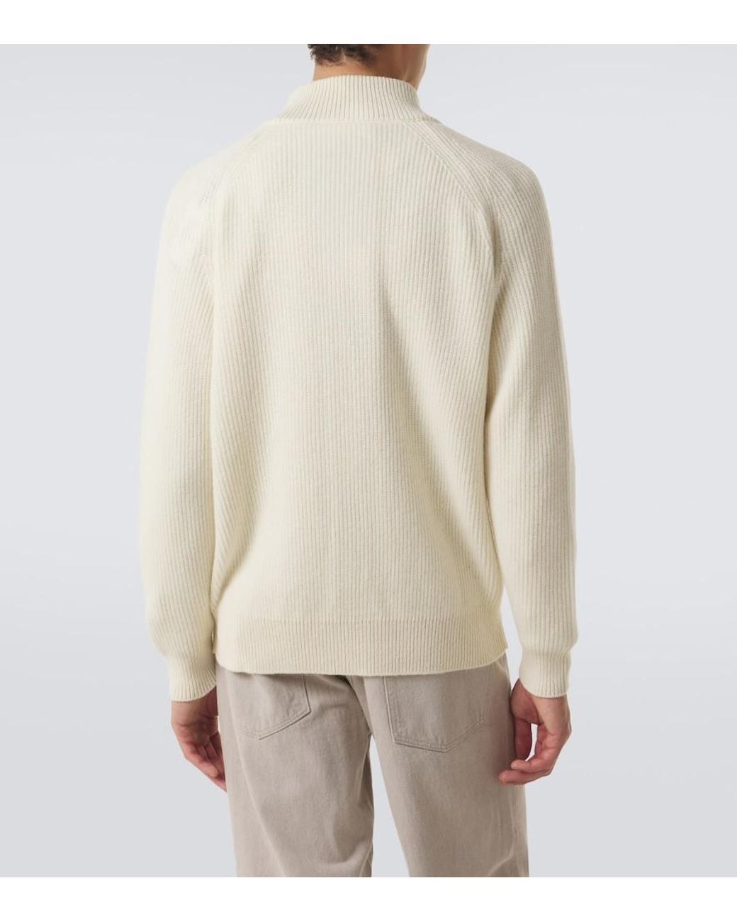 Lardini White Ribbed-Knit Wool And Cashmere Zip-Up Cardigan for men