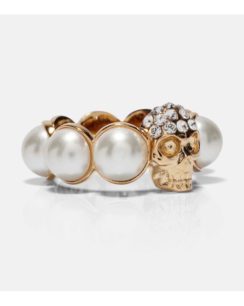 McQueen Metallic Ring Skull Mit Kristallen Und Zierperlen