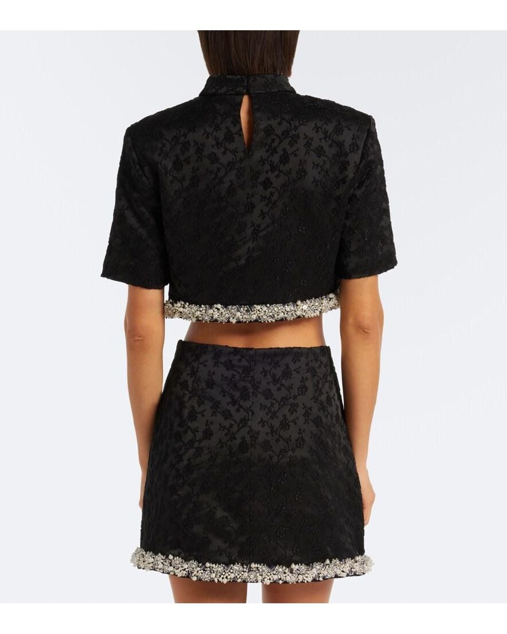 Jonathan Simkhai Black Jalen Embellished Jacquard Crop Top