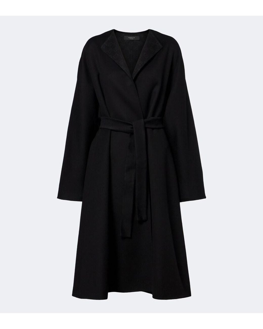 Gucci Black Gg Belted Wool And Silk Wrap Coat