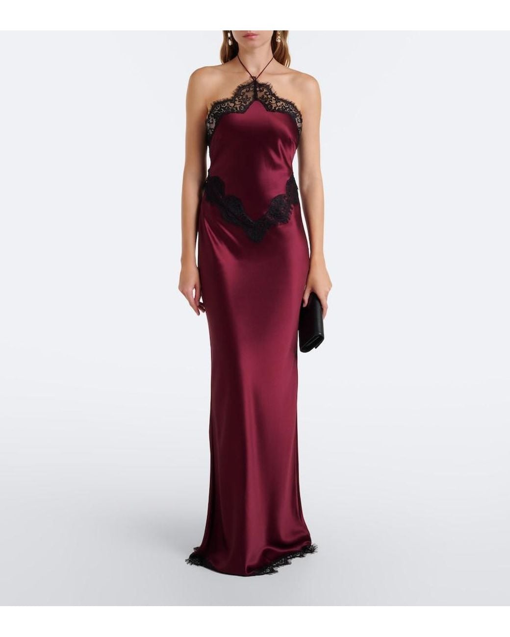 retroféte Purple Everly Lace-Trimmed Satin Maxi Dress