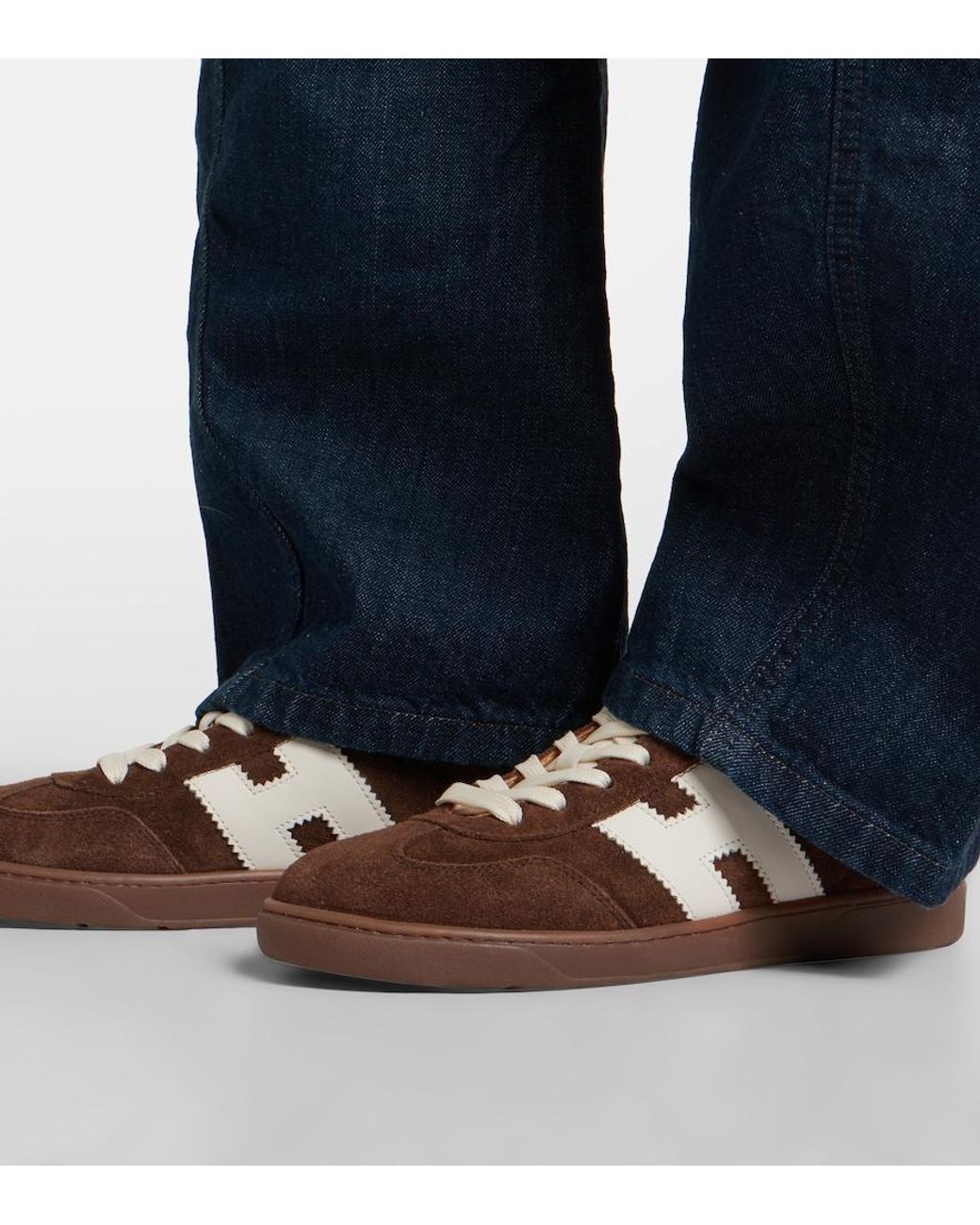 Hogan Brown H647 Leather-Trimmed Suede Sneakers