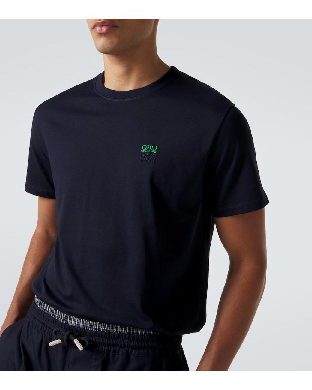 Loewe Blue Logo Embroidered Cotton T-Shirt for men
