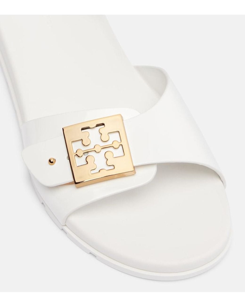 Tory Burch White Double T Slides