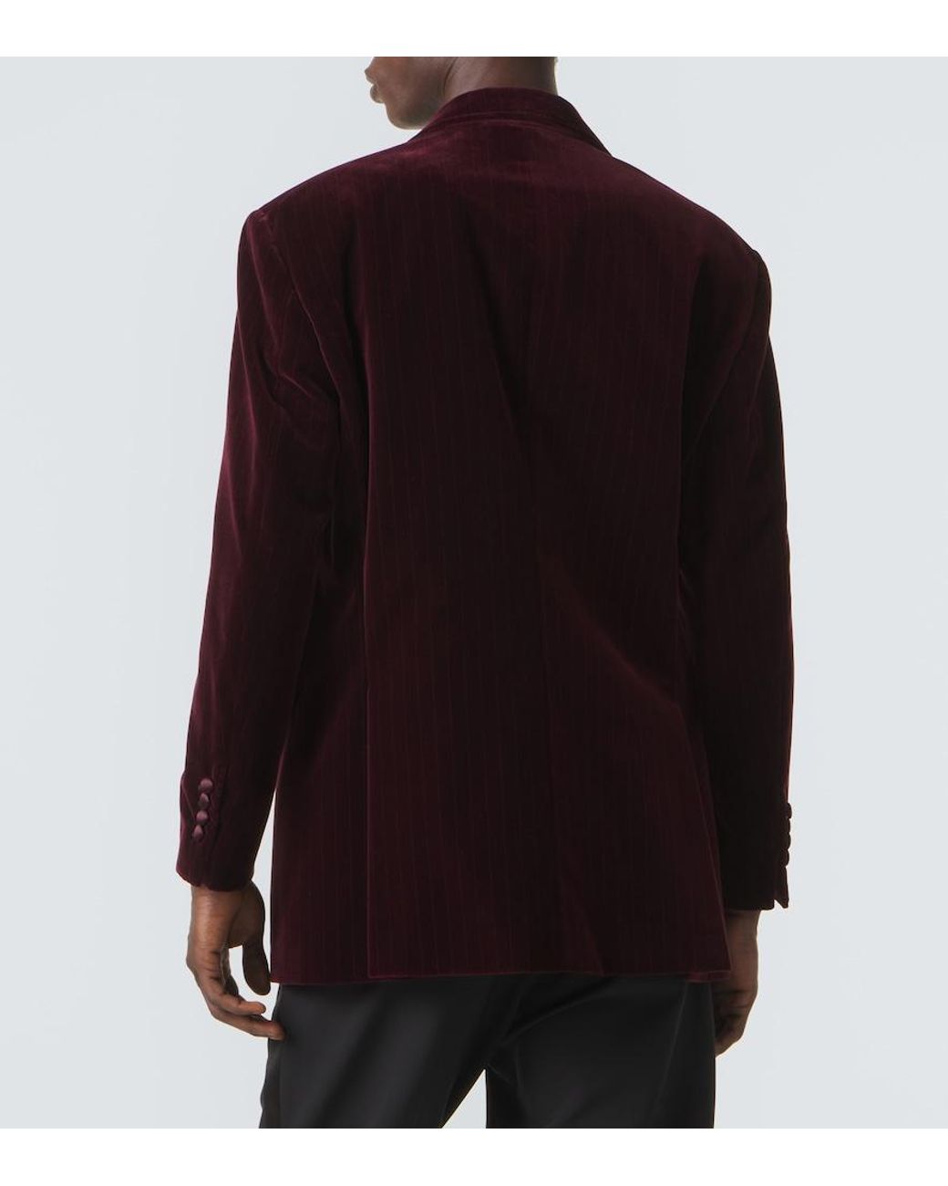 Brunello Cucinelli Red Pinstripe Cotton Velvet Double-Breasted Blazer for men