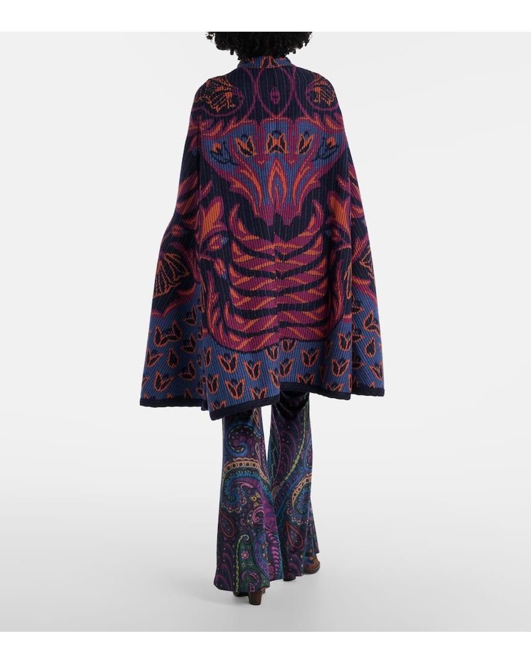 Etro Purple Jacquard Wool And Cotton-Blend Cape