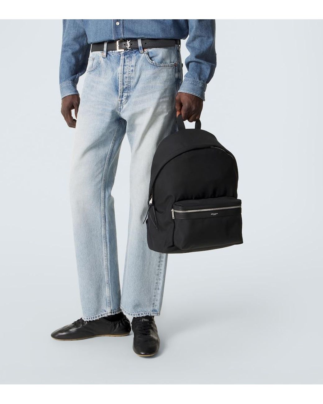 Saint Laurent Black City Leather-Trimmed Canvas Backpack for men