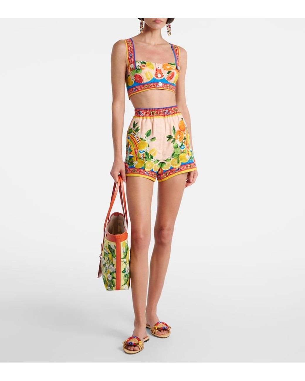 Dolce & Gabbana Blue Taormina Printed Cotton Bra Top
