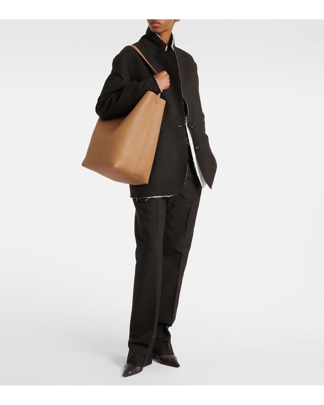 The Row Brown N/S Park Large Leather Tote Bag