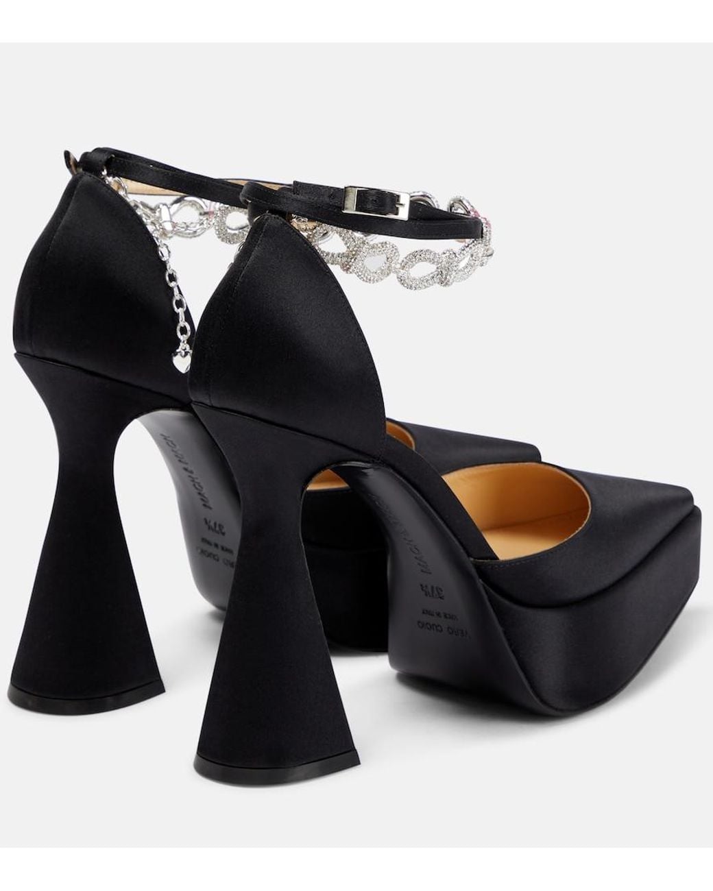 Mach & Mach Black Bow Chain Embellished Satin Platform Pumps