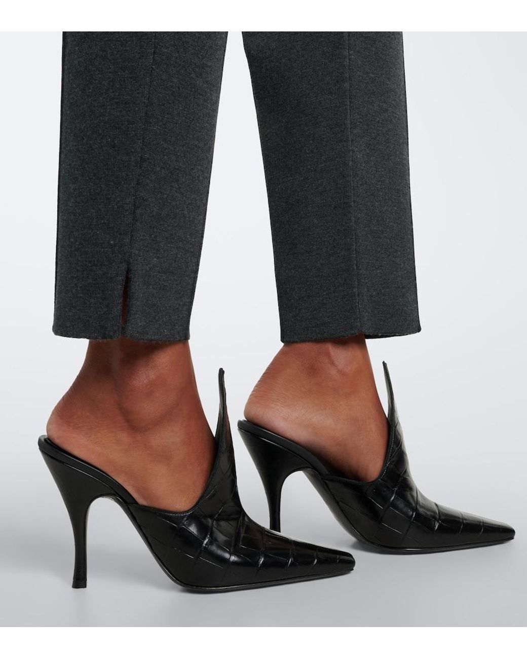 Alaïa Black Croc-Effect Leather Mules