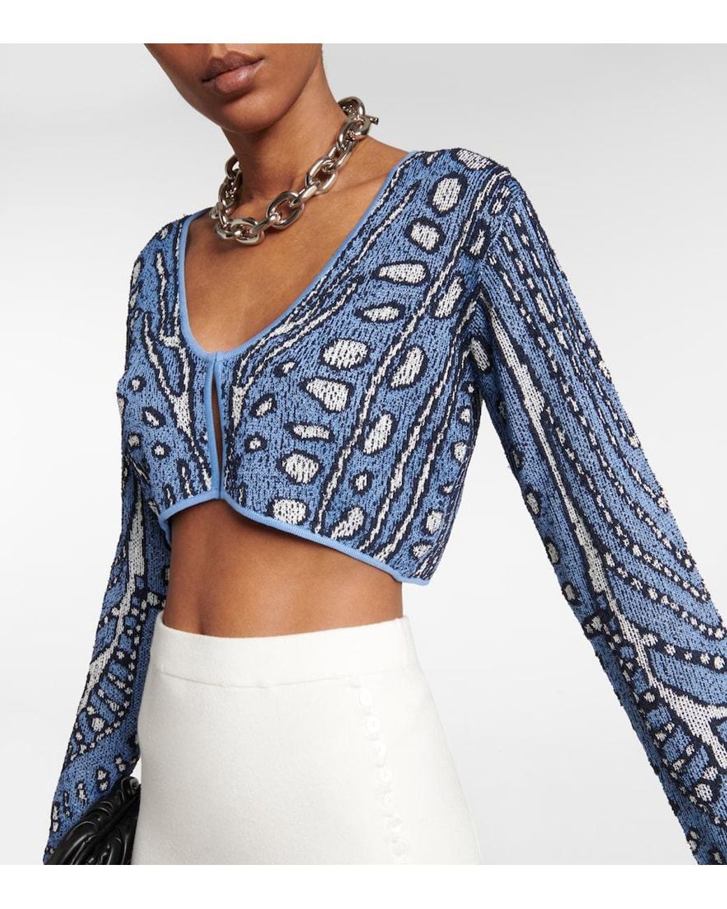 Altuzarra Blue Damisi Jacquard Knit Cropped Cardigan