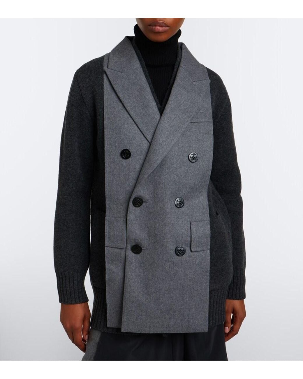 Sacai Gray Layered Wool-Blend Cardigan
