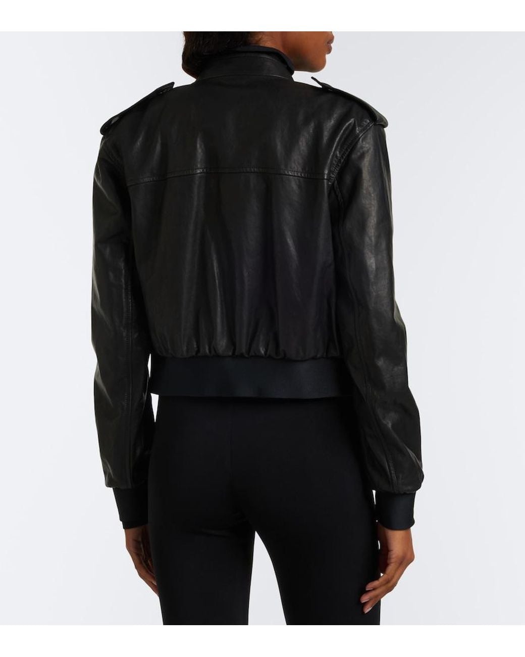 Gucci Black Cropped Leather Bomber Jacket