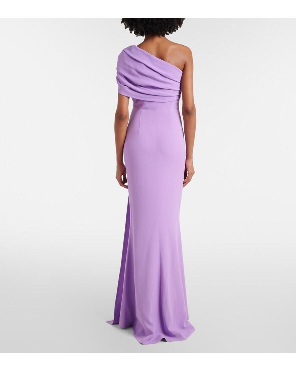 Elie Saab Purple Draped One-Shoulder Silk-Blend Cady Gown