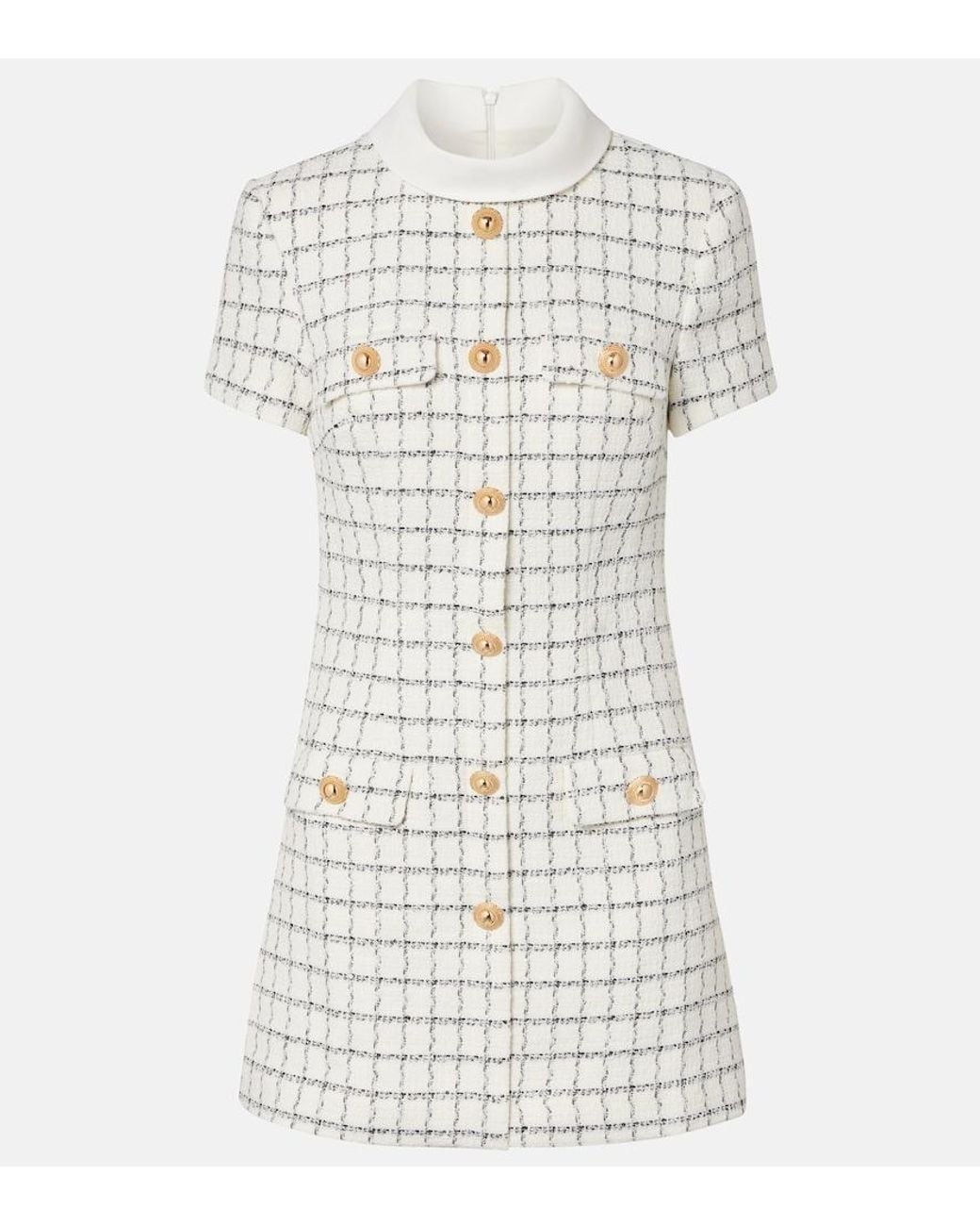 Self-Portrait White Checked Boucle Minidress