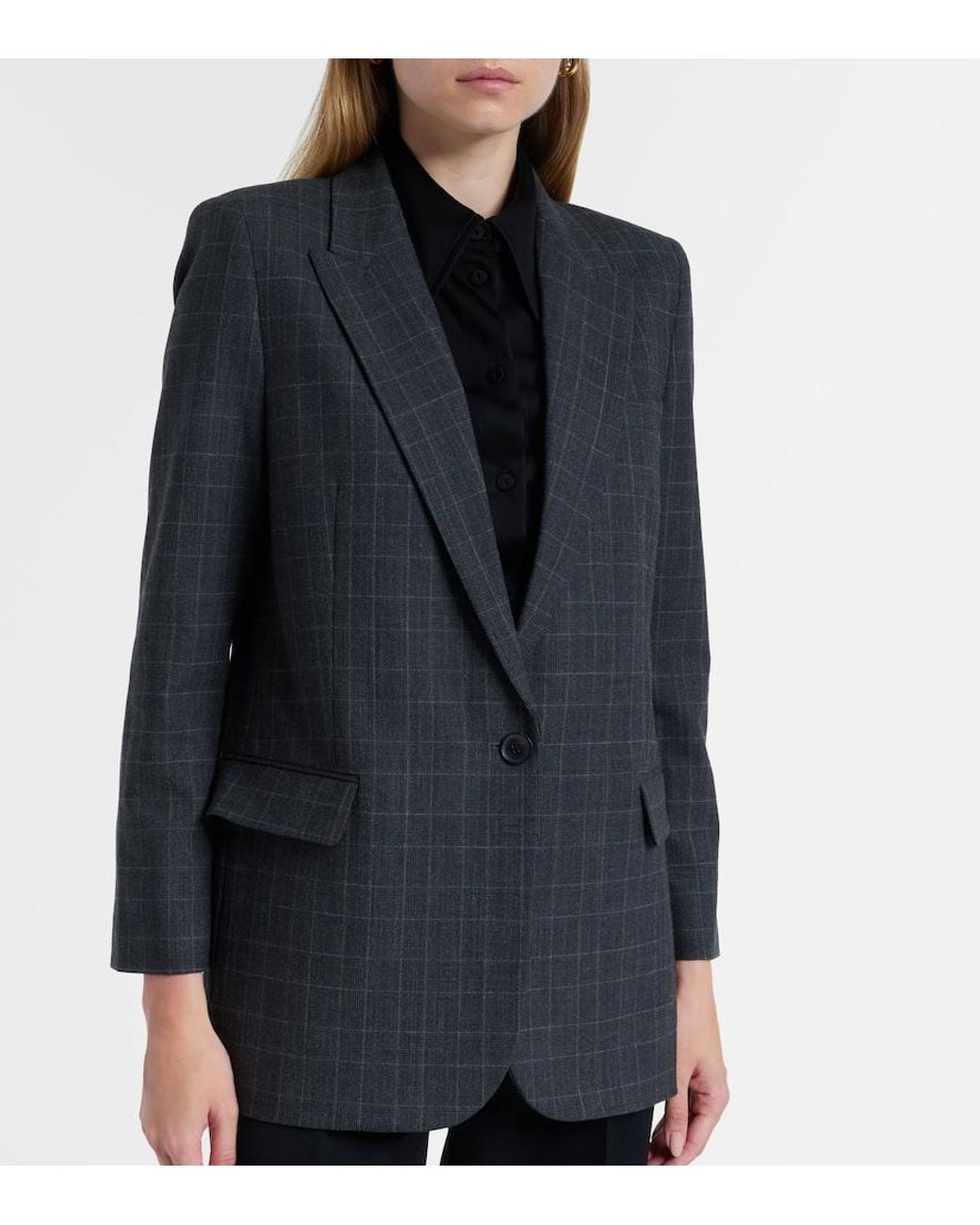 Nili Lotan Black Diane Checked Wool-Blend Blazer