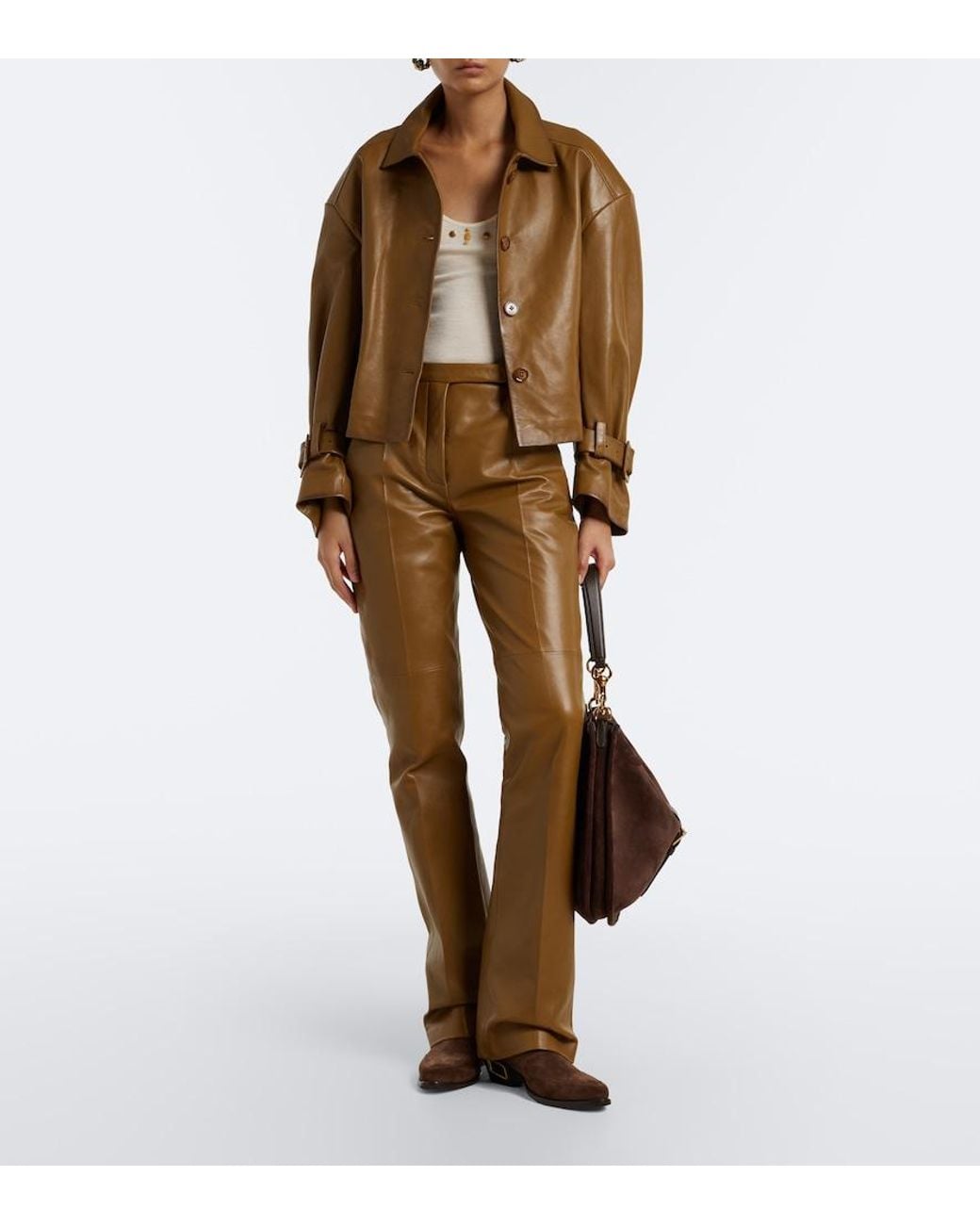 Dorothee Schumacher Brown Leather Flared Pants