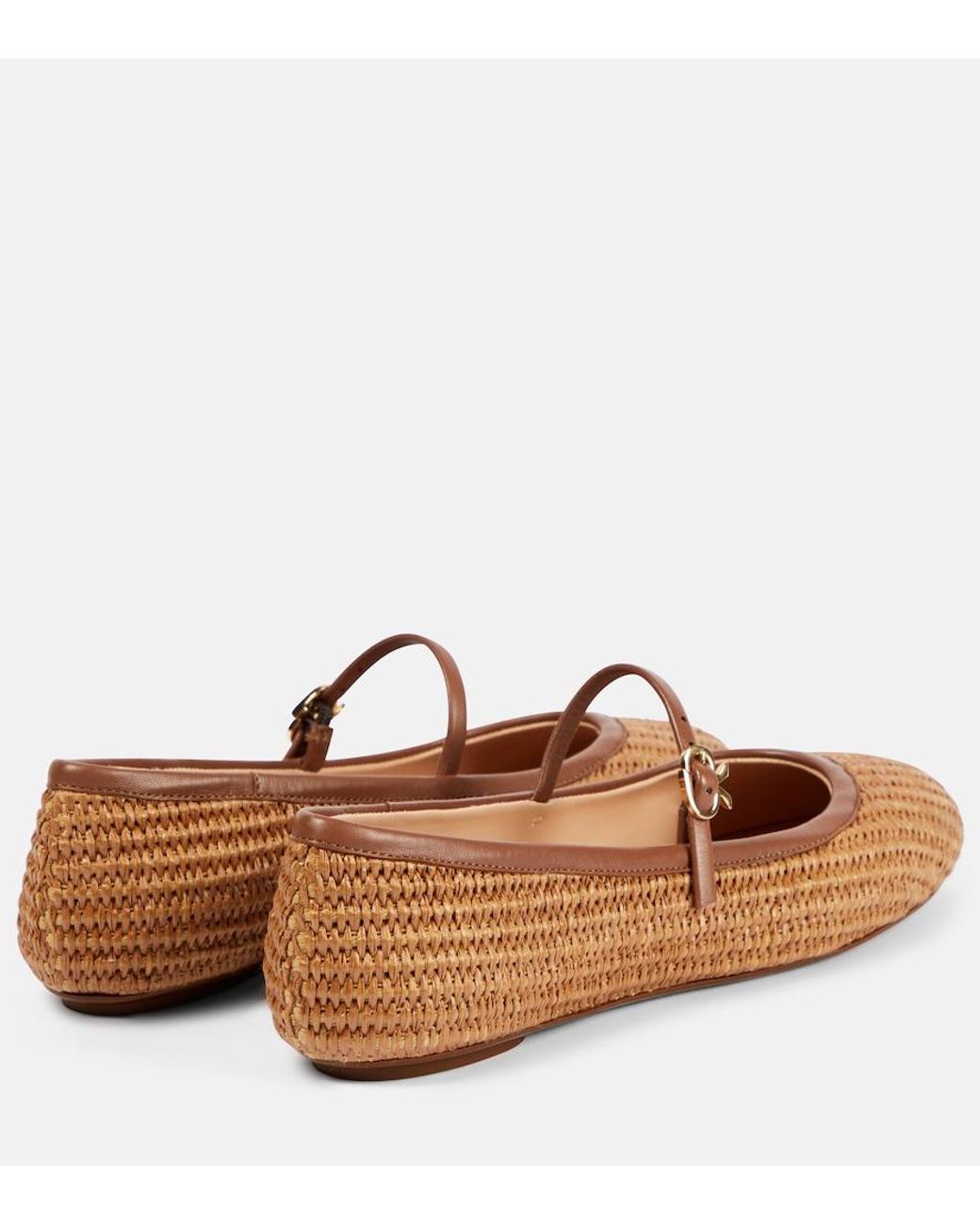 Gianvito Rossi Brown Carla Straw & Leather Flat