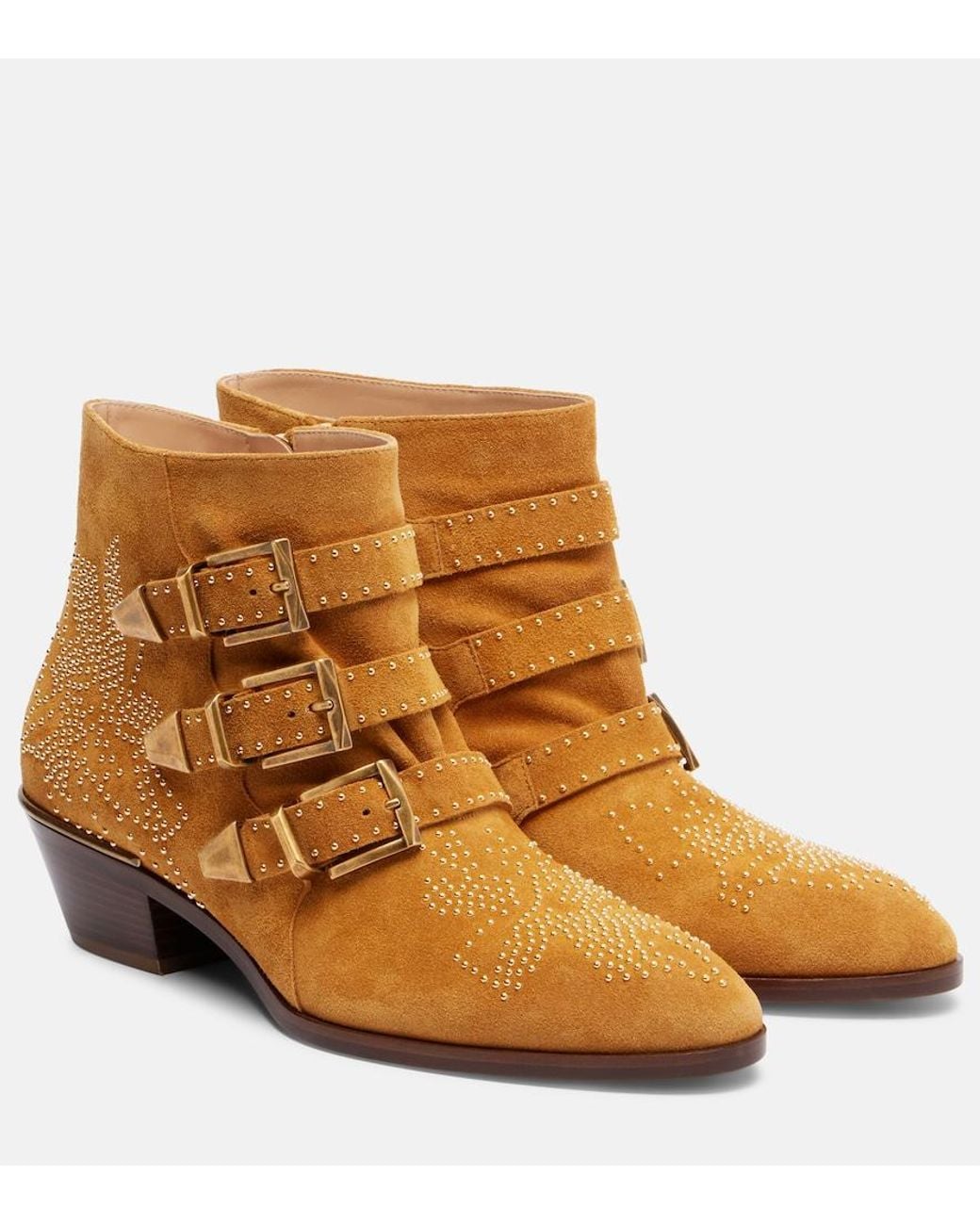 Chloé Brown Susanna Studded Suede Ankle Boots