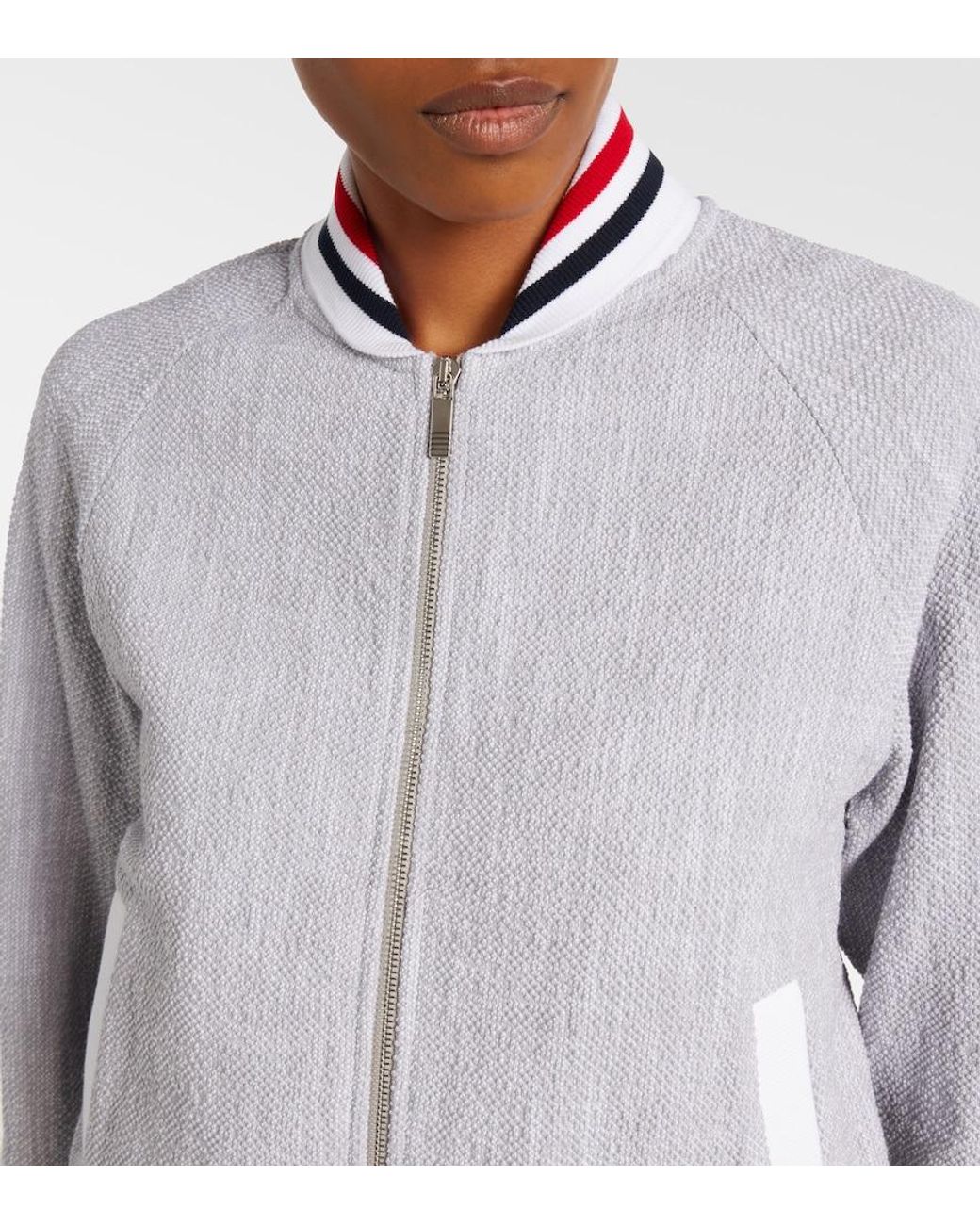 Thom Browne White Cotton-Blend Bomber Jacket