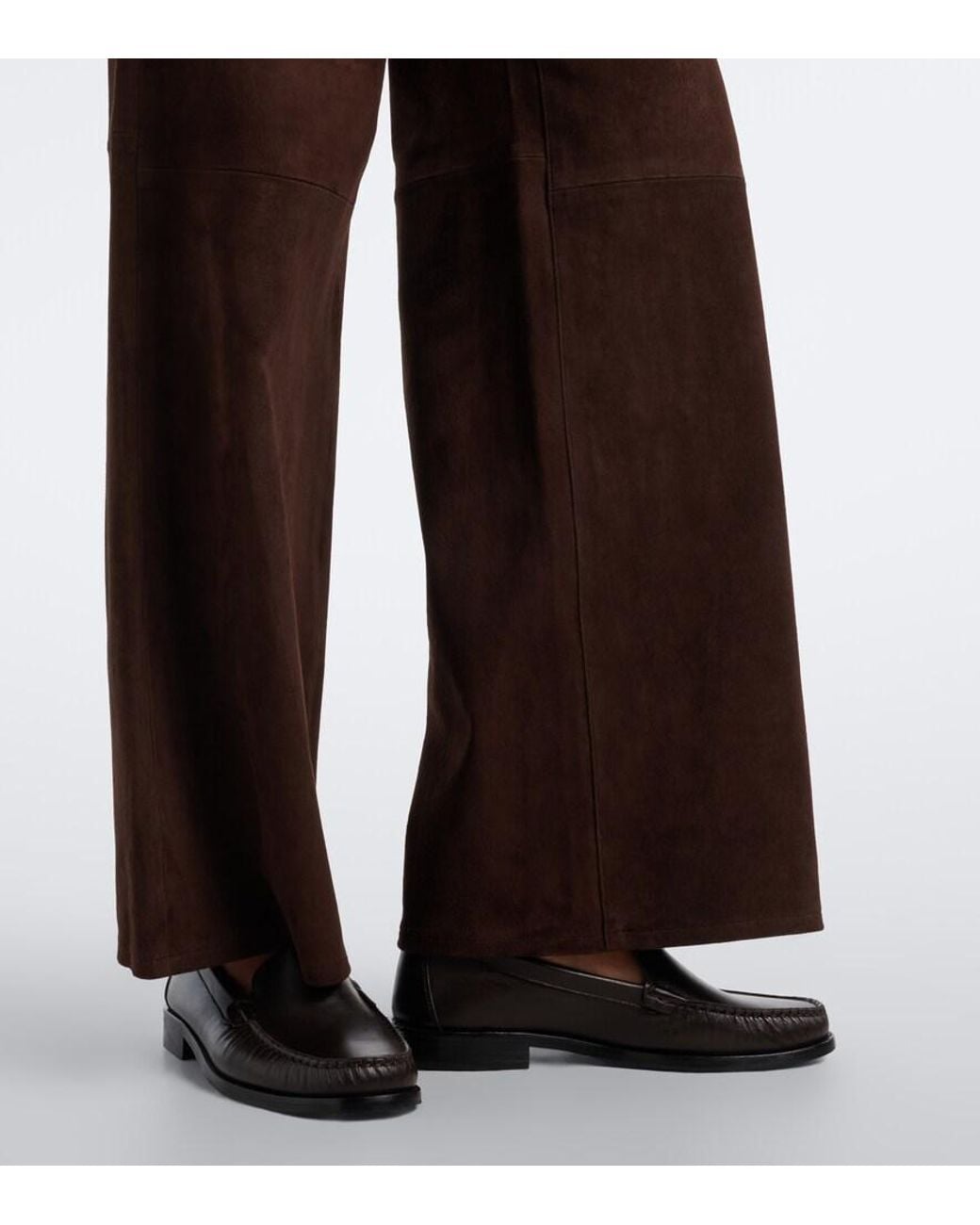 FRAME Brown Le Slim Palazzo Suede Wide-Leg Pants