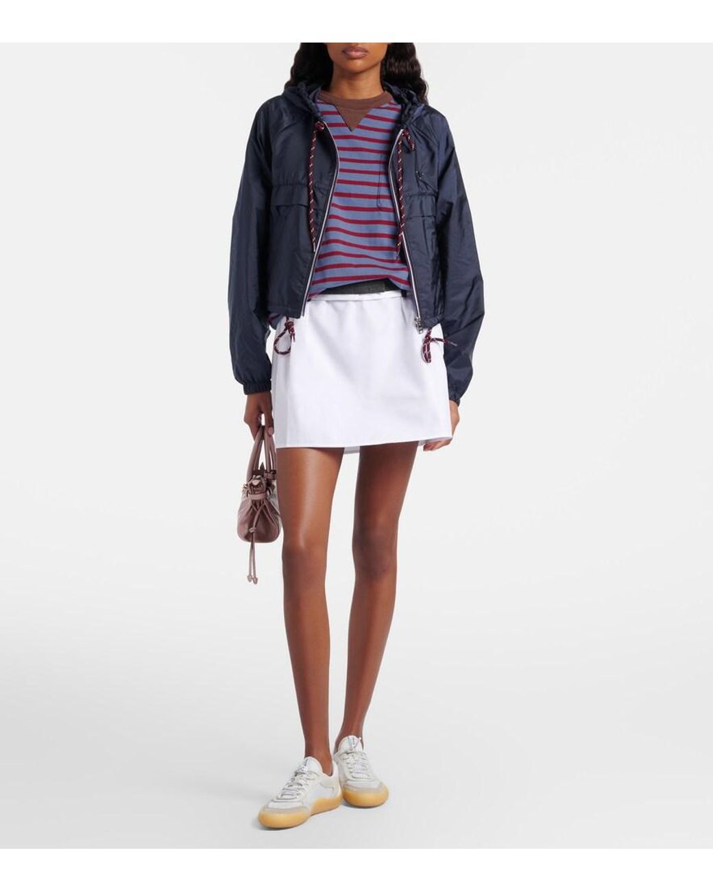 Prada White Speedrock Leather-Trimmed Sneakers