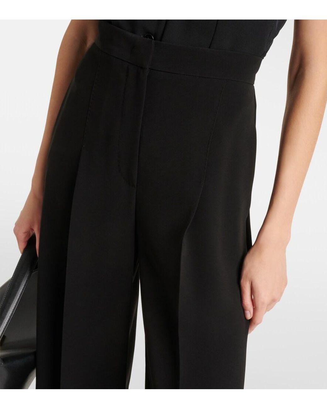 Max Mara Black Pleated Cady Wide-Leg Pants