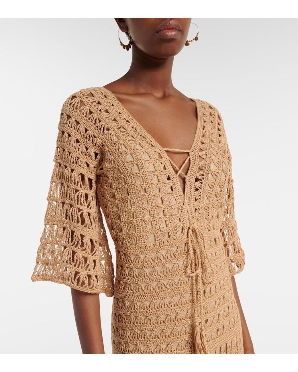 Anna Kosturova Natural Marissa Cotton Crochet Maxi Dress