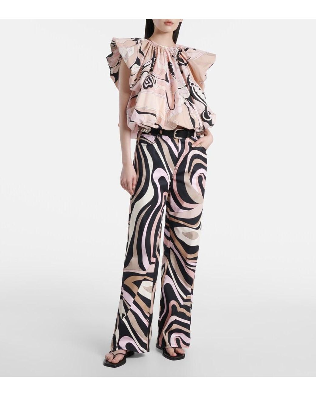 Emilio Pucci White Marmo Cotton-Blend Straight Pants