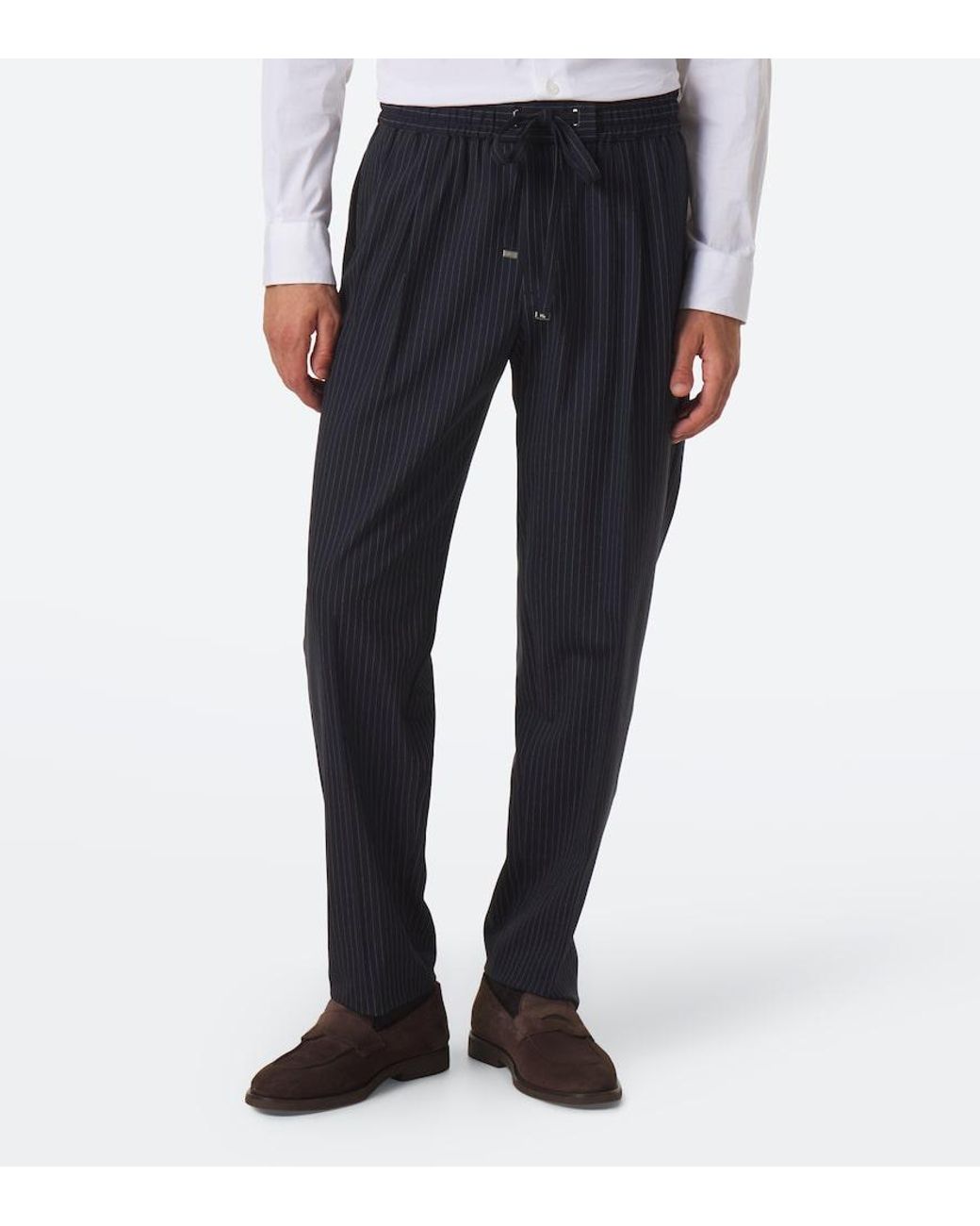 Dolce & Gabbana Blue Pinstripe Wool-Blend Straight Pants for men
