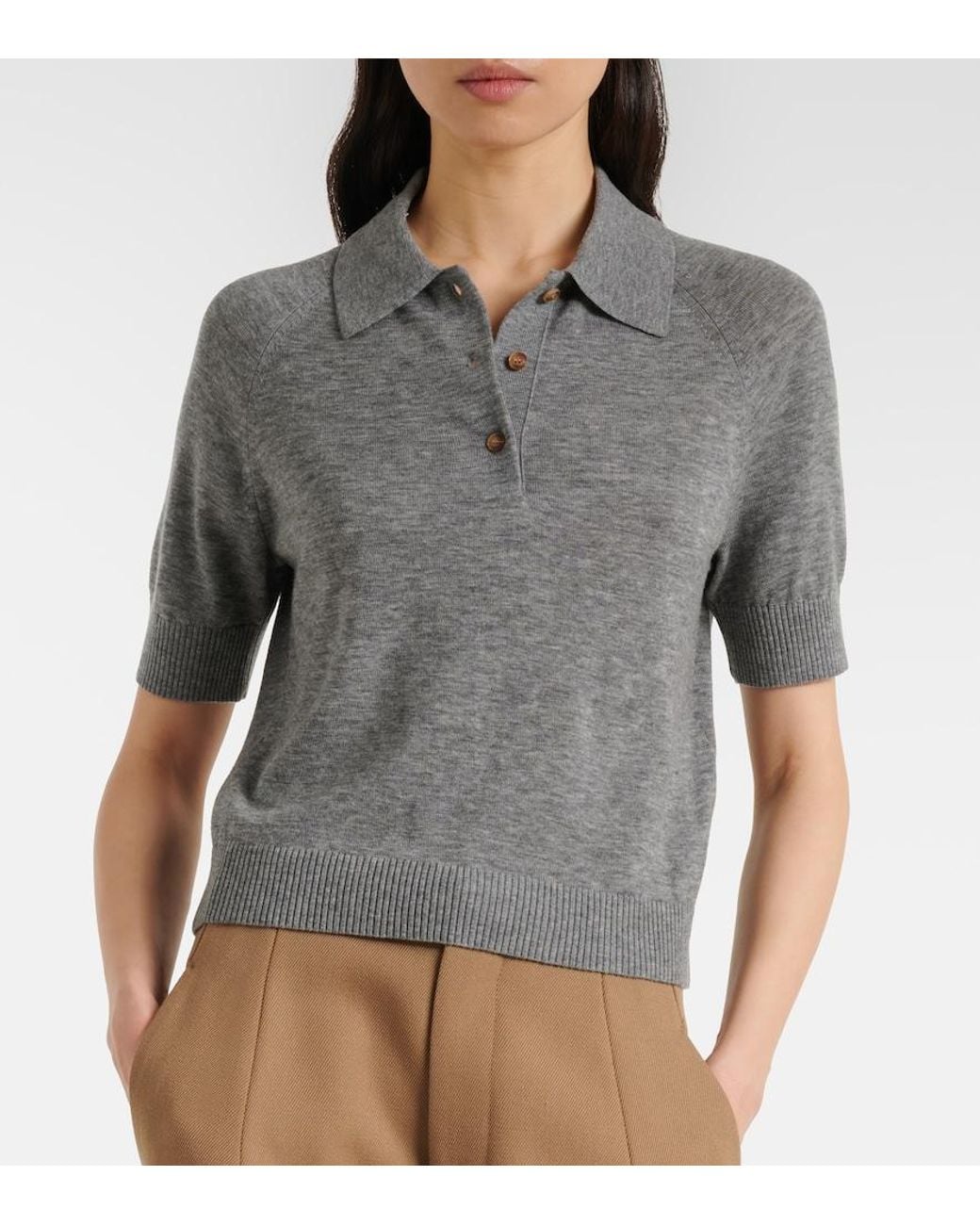 Victoria Beckham Gray Wool Polo Shirt