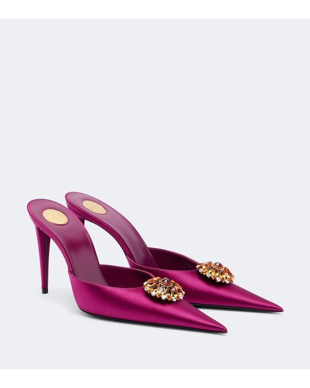 Saint Laurent Pink Cosmo Embellished Satin Crepe Mules