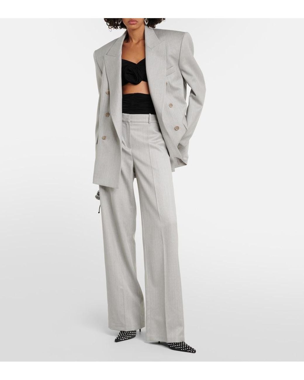 Magda Butrym Gray Mid-Rise Wool Straight Pants