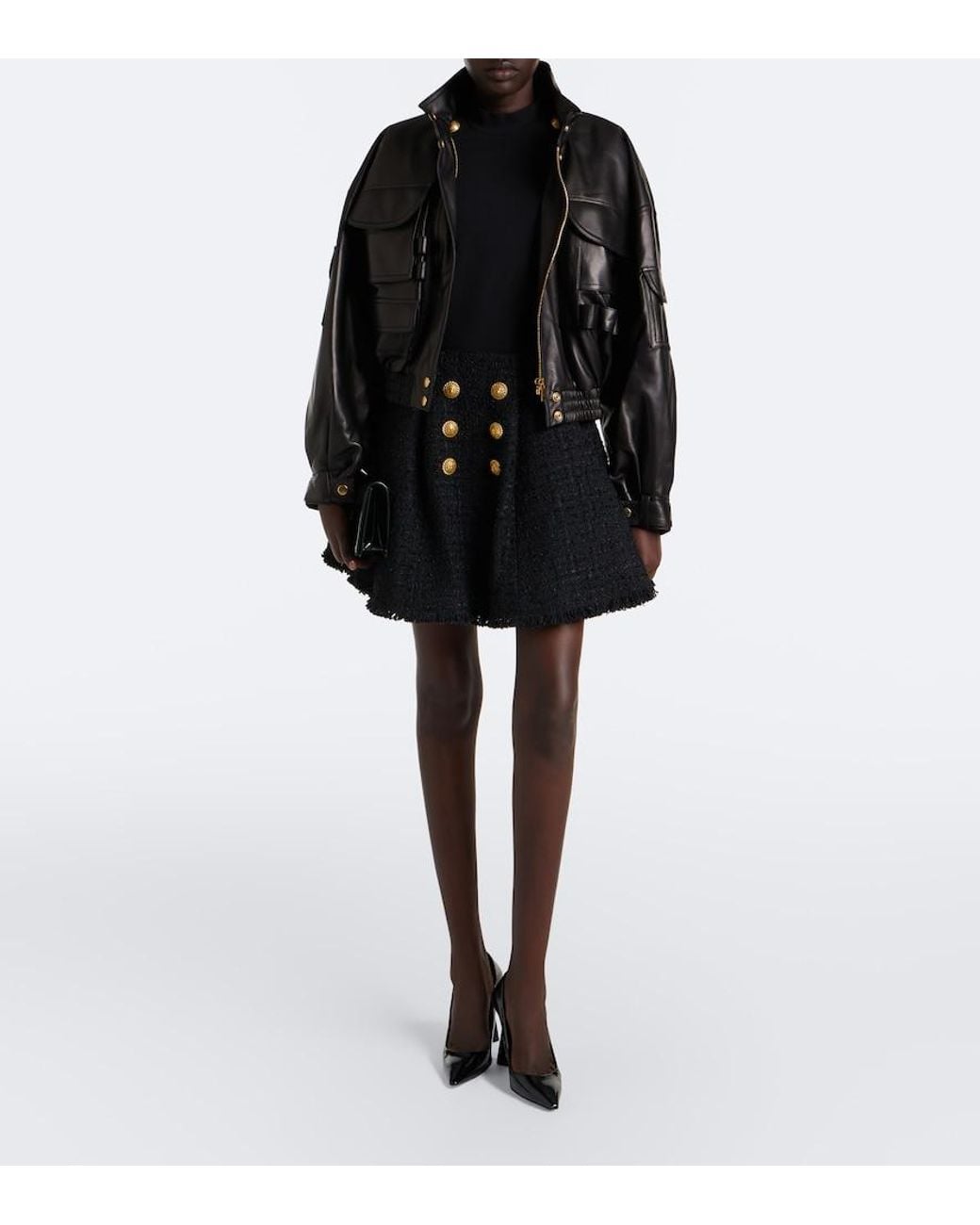Balmain Black Cropped Leather Jacket