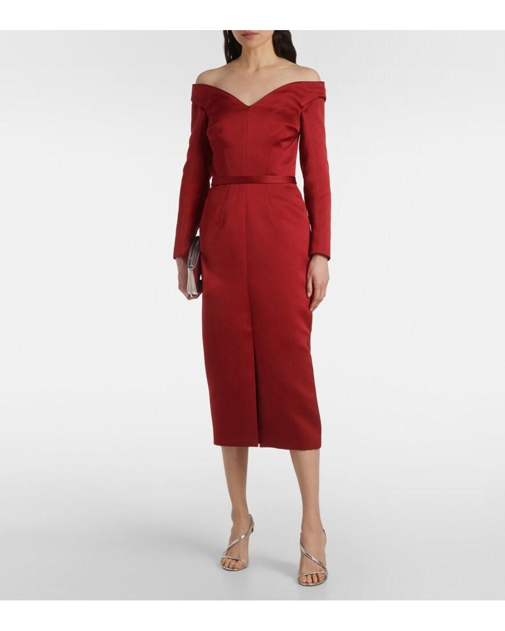 Safiyaa Red Asuman Off-Shoulder Midi Dress