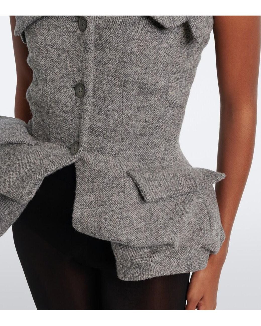 Magda Butrym Gray Herringbone Peplum Wool And Cashmere-Blend Top