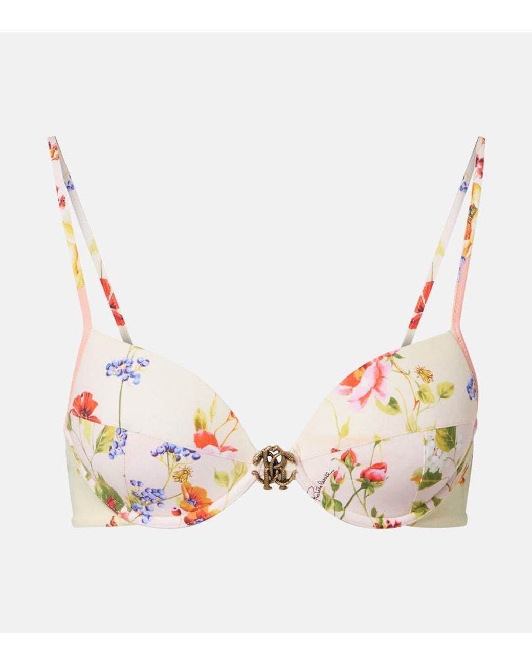 Roberto Cavalli Metallic Printed Bikini Top