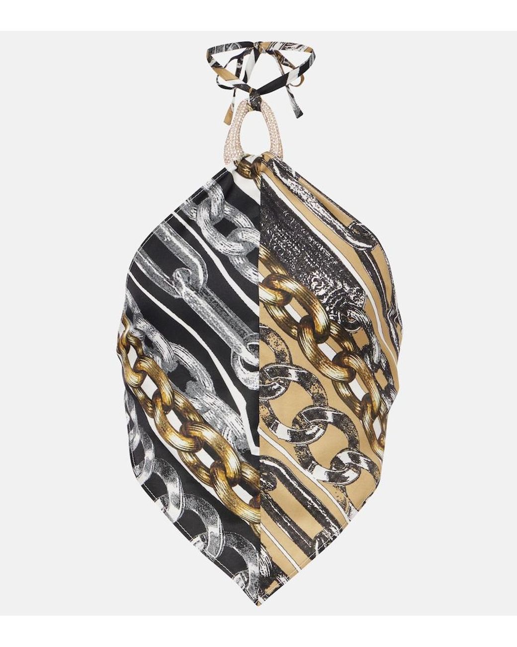 Area Metallic Printed Embellished Halter-Neck Crop Top